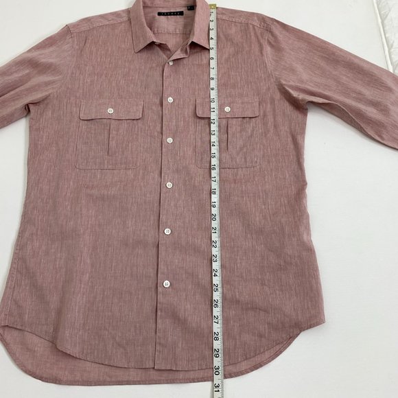 Theory Mens Large Heather Red Button Down Shirt Long Sleeve 2 Front Pockets - Picture 10 of 12